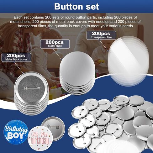 200 Set Button Button Maker ، أجزاء زراعة الأزرار ، أجزاء الشارة الفارغة المعدنية لزر زر صانع صانع صانع الأزرار. in Kuwait