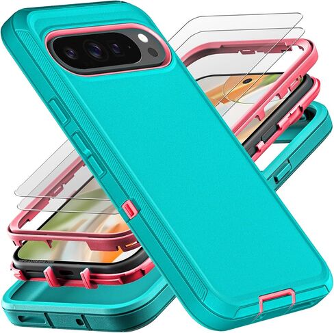 بالنسبة إلى Google Pixel 9 Case/Pixel 9 Pro Case ، الصف 3 العسكري في 1 حالة إثبات الصدمات/الإسقاط الثقيلة مع واقي شاشة زجاجي مقسى (أسود/أسود) in Kuwait