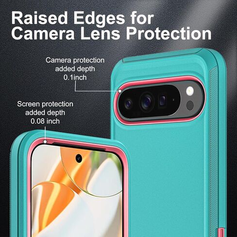 بالنسبة إلى Google Pixel 9 Case/Pixel 9 Pro Case ، الصف 3 العسكري في 1 حالة إثبات الصدمات/الإسقاط الثقيلة مع واقي شاشة زجاجي مقسى (أسود/أسود) in Kuwait