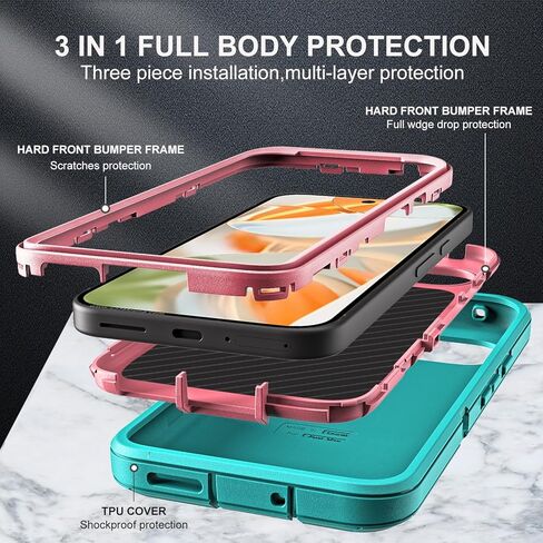 بالنسبة إلى Google Pixel 9 Case/Pixel 9 Pro Case ، الصف 3 العسكري في 1 حالة إثبات الصدمات/الإسقاط الثقيلة مع واقي شاشة زجاجي مقسى (أسود/أسود) in Kuwait