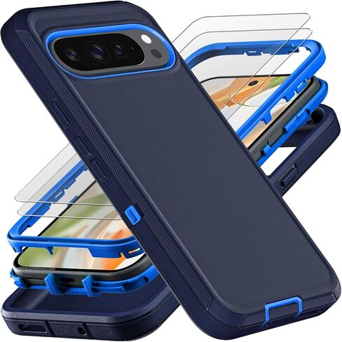 بالنسبة إلى Google Pixel 9 Case/Pixel 9 Pro Case ، الصف 3 العسكري في 1 حالة إثبات الصدمات/الإسقاط الثقيلة مع واقي شاشة زجاجي مقسى (أسود/أسود) in Kuwait