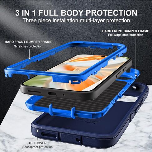 بالنسبة إلى Google Pixel 9 Case/Pixel 9 Pro Case ، الصف 3 العسكري في 1 حالة إثبات الصدمات/الإسقاط الثقيلة مع واقي شاشة زجاجي مقسى (أسود/أسود) in Kuwait