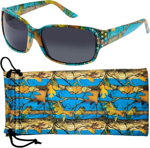 Polarized Hot Pink Camo Sunglasses for Women - Diamante - Free Matching Microfiber Pouch in Saudi Arabia