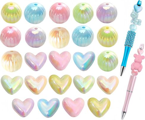 Focal Beads for Pens 7Pcs Rhinestone Heart Shaped Diamand Chunky Glitter Beads for Beaded Pens Bulk Jewelry Keychains Making in Kuwait