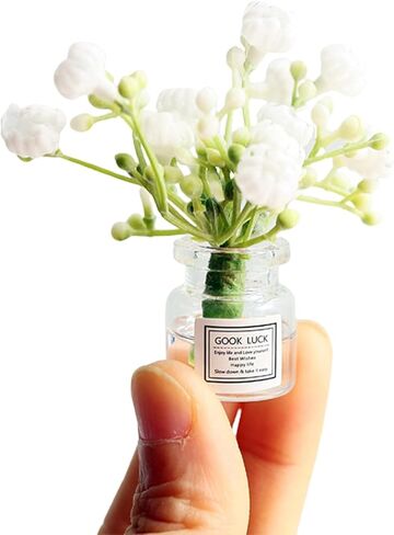 Miniature Flower in Vase Dollhouse Mini Jasmine Flowers Handmade Easily Matched Dollhouse Accessories Flower Vase Set Model Decor for 1:6 or1:8 Scale Micro Landscape (Pink) in Kuwait