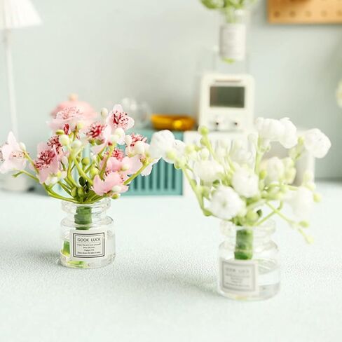 Miniature Flower in Vase Dollhouse Mini Jasmine Flowers Handmade Easily Matched Dollhouse Accessories Flower Vase Set Model Decor for 1:6 or1:8 Scale Micro Landscape (Pink) in Kuwait
