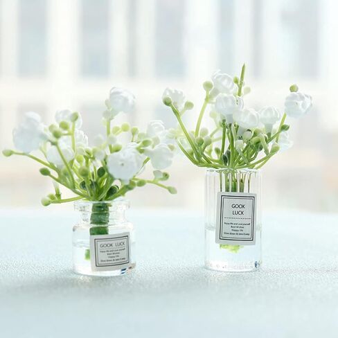 Miniature Flower in Vase Dollhouse Mini Jasmine Flowers Handmade Easily Matched Dollhouse Accessories Flower Vase Set Model Decor for 1:6 or1:8 Scale Micro Landscape (Pink) in Kuwait