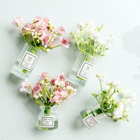 Miniature Flower in Vase Dollhouse Mini Jasmine Flowers Handmade Easily Matched Dollhouse Accessories Flower Vase Set Model Decor for 1:6 or1:8 Scale Micro Landscape (Pink) in Kuwait