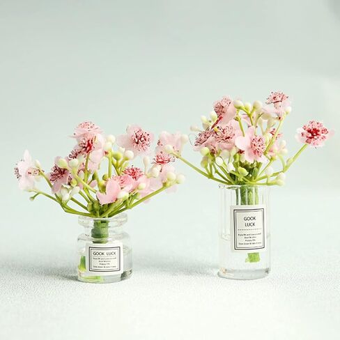 Miniature Flower in Vase Dollhouse Mini Jasmine Flowers Handmade Easily Matched Dollhouse Accessories Flower Vase Set Model Decor for 1:6 or1:8 Scale Micro Landscape (Pink) in Kuwait