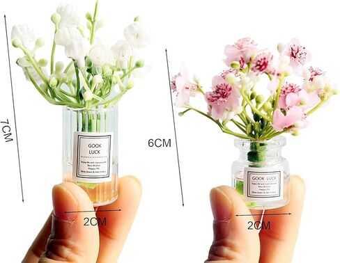 Miniature Flower in Vase Dollhouse Mini Jasmine Flowers Handmade Easily Matched Dollhouse Accessories Flower Vase Set Model Decor for 1:6 or1:8 Scale Micro Landscape (Pink) in Kuwait