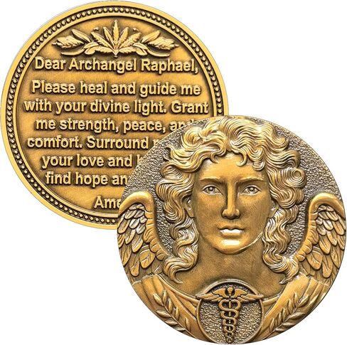 Archangel Raphael Healing Coin - 1.57 Inch Spiritual Medallion with Healing Prayer, Divine Light Symbol, Motivational Gift for Health, Strength, and Peace (Single Coin) in Saudi Arabia