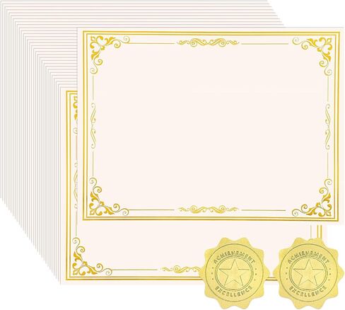 100 Sheets Certificate Paper with 100 Pcs Gold Seal Stickers, 8.5 × 11’‘ Printable Certificates for Graduation Certificates, Employee Recognition Gifts, Business Awards in Saudi Arabia
