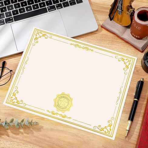 100 Sheets Certificate Paper with 100 Pcs Gold Seal Stickers, 8.5 × 11’‘ Printable Certificates for Graduation Certificates, Employee Recognition Gifts, Business Awards in Saudi Arabia