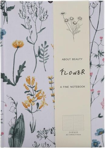 Floral Hardcover Notebook, Flower Journal for women, A5, 201 Pages, Printed Fabric Cloth Journal, Similar Embroidered Linen Journal, Garden Journal, White in Saudi Arabia