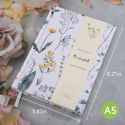 Floral Hardcover Notebook, Flower Journal for women, A5, 201 Pages, Printed Fabric Cloth Journal, Similar Embroidered Linen Journal, Garden Journal, White in Saudi Arabia