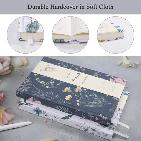 Floral Hardcover Notebook, Flower Journal for women, A5, 201 Pages, Printed Fabric Cloth Journal, Similar Embroidered Linen Journal, Garden Journal, White in Saudi Arabia