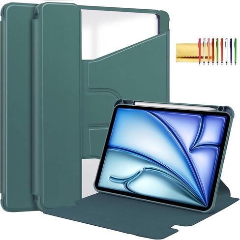Keyboard Case for iPad Air 13-inch (M2) 2024, 360 Degree Rotating Stand Soft TPU Edge Transparent Hard Back Cover with Pencil Holder (Keyboard Not Included), Baby Blue in Kuwait