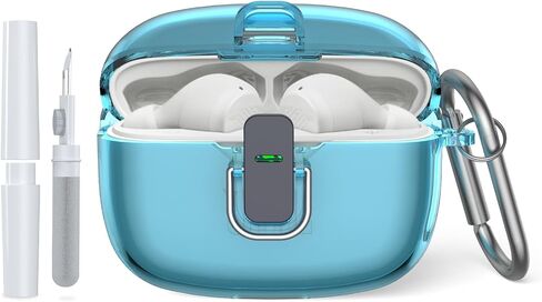 for JBL Vibe 200TWS/JBL Vibe Beam Case Cover Lock Clip with Cleaner Kit, JBL Vibe 200TWS TPU Protective Case with Carabiner Compatible with JBL Vibe Beam Charging Case (Clear) in Kuwait