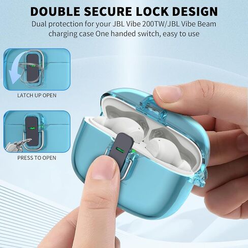 for JBL Vibe 200TWS/JBL Vibe Beam Case Cover Lock Clip with Cleaner Kit, JBL Vibe 200TWS TPU Protective Case with Carabiner Compatible with JBL Vibe Beam Charging Case (Clear) in Kuwait
