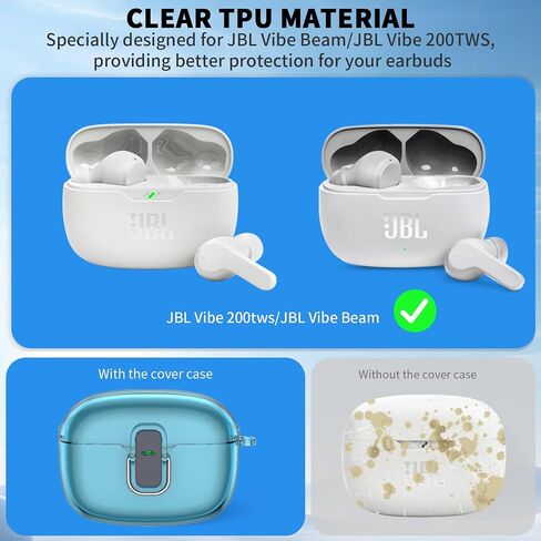 for JBL Vibe 200TWS/JBL Vibe Beam Case Cover Lock Clip with Cleaner Kit, JBL Vibe 200TWS TPU Protective Case with Carabiner Compatible with JBL Vibe Beam Charging Case (Clear) in Kuwait