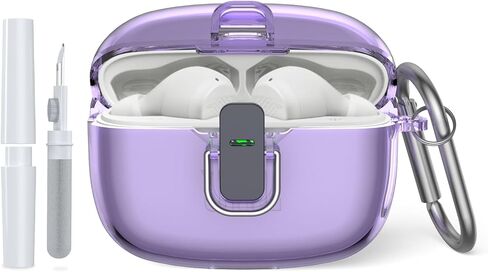 for JBL Vibe 200TWS/JBL Vibe Beam Case Cover Lock Clip with Cleaner Kit, JBL Vibe 200TWS TPU Protective Case with Carabiner Compatible with JBL Vibe Beam Charging Case (Clear) in Kuwait