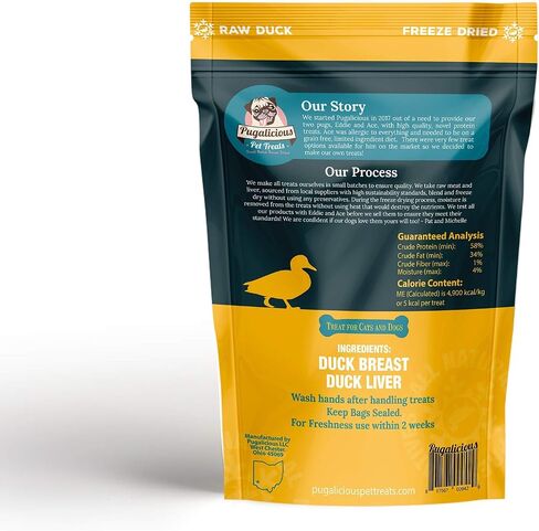 Pugalicious Pet Treats (3.5oz/100g (1 Bag) for Dogs & Cats, Made in USA, Freeze Dried, 100% Duck Meat and Liver, No Added Preservatives, All Natural, Pet Training Treats … in Saudi Arabia