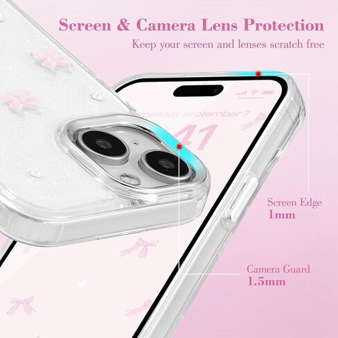 EYZUTAK Case for iPhone 13/iPhone 14, Bling Glitter 3D Bowknot Phone Case Cute Sparkly Crystal Clear Bow Aesthetic Design Case Slim Soft Durable TPU Transparent Protective Cover for Women Girls - Bow in Saudi Arabia