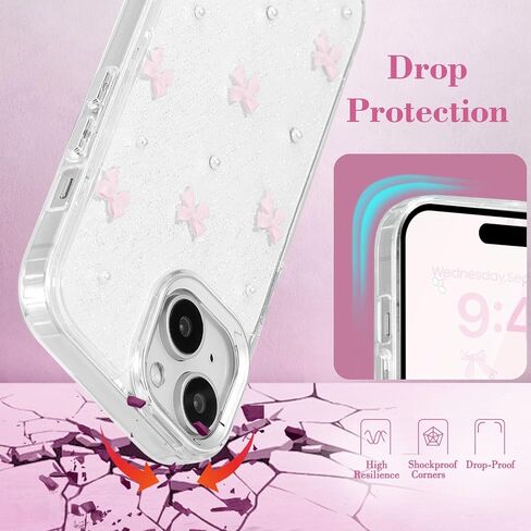 EYZUTAK Case for iPhone 13/iPhone 14, Bling Glitter 3D Bowknot Phone Case Cute Sparkly Crystal Clear Bow Aesthetic Design Case Slim Soft Durable TPU Transparent Protective Cover for Women Girls - Bow in Saudi Arabia