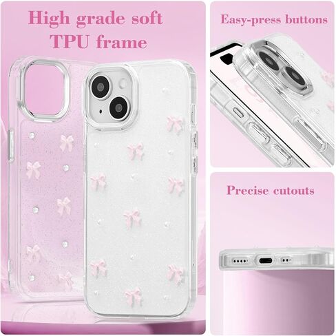 EYZUTAK Case for iPhone 13/iPhone 14, Bling Glitter 3D Bowknot Phone Case Cute Sparkly Crystal Clear Bow Aesthetic Design Case Slim Soft Durable TPU Transparent Protective Cover for Women Girls - Bow in Saudi Arabia