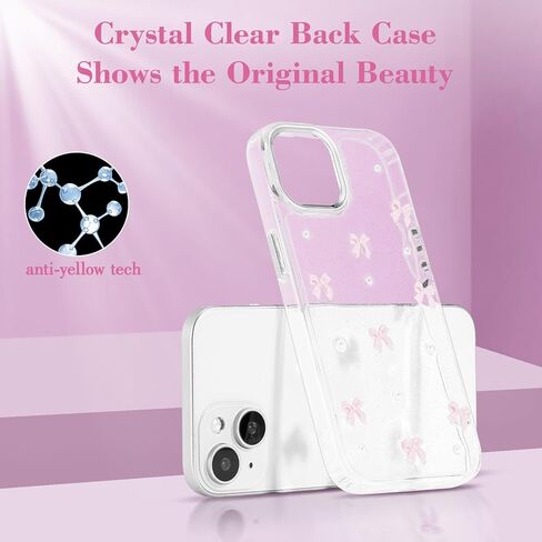 EYZUTAK Case for iPhone 13/iPhone 14, Bling Glitter 3D Bowknot Phone Case Cute Sparkly Crystal Clear Bow Aesthetic Design Case Slim Soft Durable TPU Transparent Protective Cover for Women Girls - Bow in Saudi Arabia
