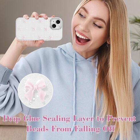 EYZUTAK Case for iPhone 13/iPhone 14, Bling Glitter 3D Bowknot Phone Case Cute Sparkly Crystal Clear Bow Aesthetic Design Case Slim Soft Durable TPU Transparent Protective Cover for Women Girls - Bow in Saudi Arabia