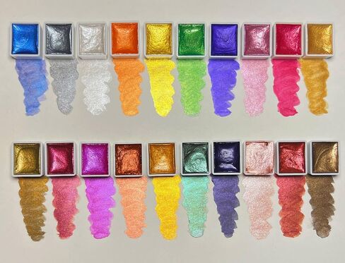 20 Colors Metallic Watercolor Paints (2ml Per Grid) - Mini Glitter Travel Art Watercolor Metallic Paint set, Profession Metallic Pearlescent Solid Watercolor Painting Set - Color B# in Saudi Arabia