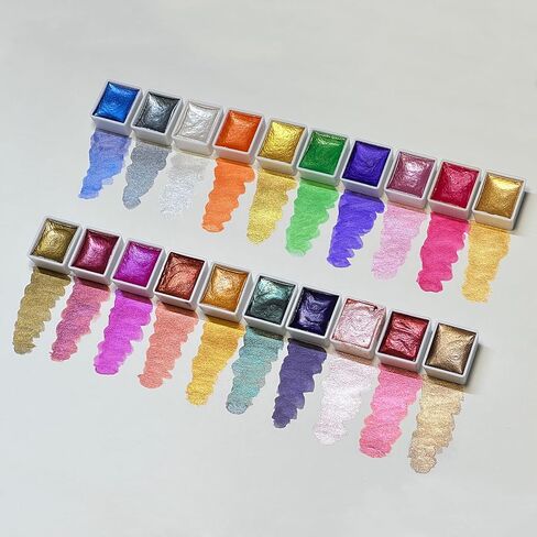 20 Colors Metallic Watercolor Paints (2ml Per Grid) - Mini Glitter Travel Art Watercolor Metallic Paint set, Profession Metallic Pearlescent Solid Watercolor Painting Set - Color B# in Saudi Arabia