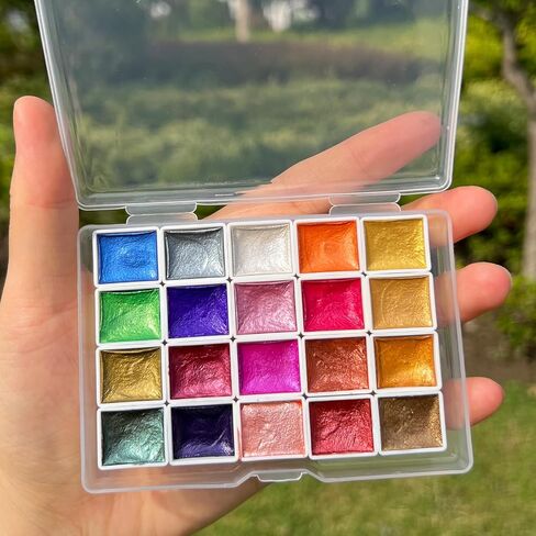 20 Colors Metallic Watercolor Paints (2ml Per Grid) - Mini Glitter Travel Art Watercolor Metallic Paint set, Profession Metallic Pearlescent Solid Watercolor Painting Set - Color B# in Saudi Arabia