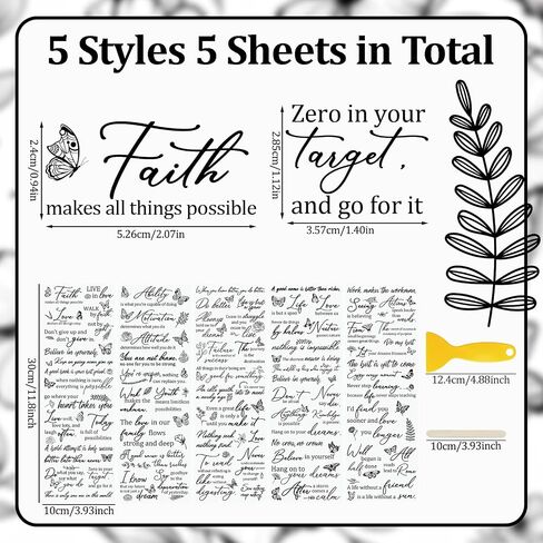 WANDIC 5 Sheets Rub On Transfer Stickers Butterfly Decals Black Inspiration Word Stickers Furniture Windows Craft Decals for Home Office,11.8 * 3.9in in Saudi Arabia