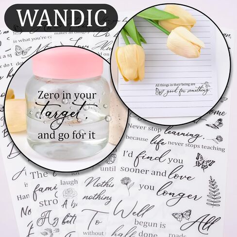 WANDIC 5 Sheets Rub On Transfer Stickers Butterfly Decals Black Inspiration Word Stickers Furniture Windows Craft Decals for Home Office,11.8 * 3.9in in Saudi Arabia