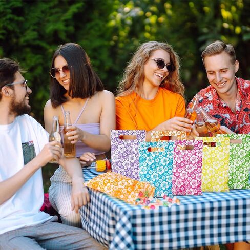 Kolldenn 48 Pcs Pieces Plastic Hibicus Gift Bags Bulk Hawaiian Candy Goodie Treat Bags with Handle for Summer Party Favor Supplies Decoration in Kuwait