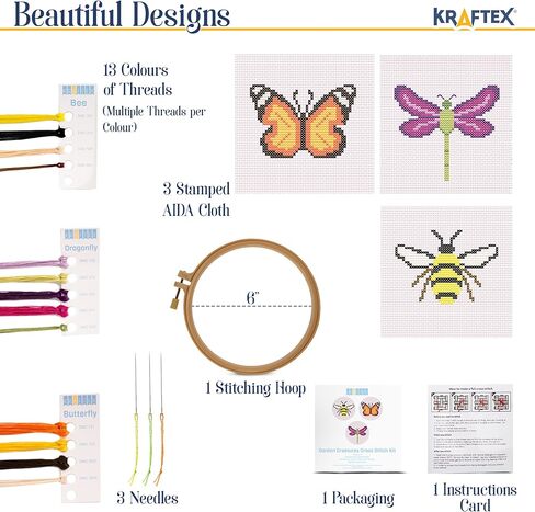 مجموعات غرز متقاطعة مختومة بالزهور من Kraftex للمبتدئين - 3 عبوات. أنماط التطريز بالإبرة DIY للبالغين والأطفال. مجموعات سهلة عبر الابره للمبتدئين in Kuwait