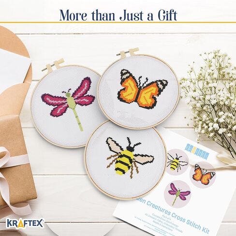 مجموعات غرز متقاطعة مختومة بالزهور من Kraftex للمبتدئين - 3 عبوات. أنماط التطريز بالإبرة DIY للبالغين والأطفال. مجموعات سهلة عبر الابره للمبتدئين in Kuwait