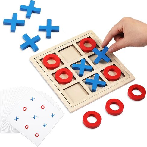 Jumbo Wooden Tic Tac Toe Game Dementia Activities for Alzheimers Seniors with Matching and Puzzle Templates XO Chess Board Game for Elderly Engaging Table Decor(Blue, Red) in Kuwait
