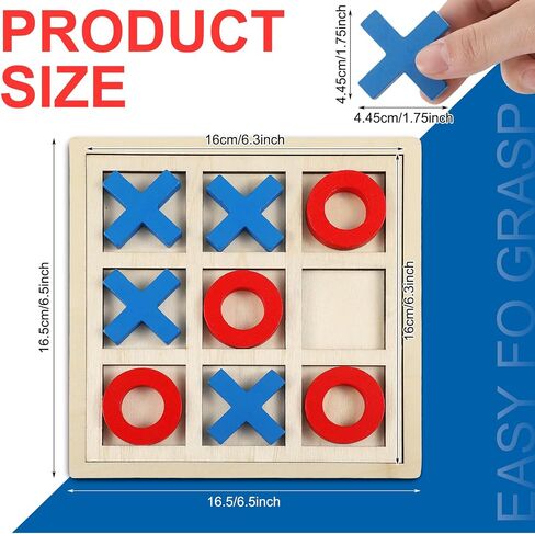 Jumbo Wooden Tic Tac Toe Game Dementia Activities for Alzheimers Seniors with Matching and Puzzle Templates XO Chess Board Game for Elderly Engaging Table Decor(Blue, Red) in Kuwait