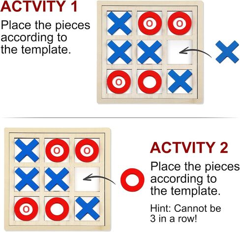 Jumbo Wooden Tic Tac Toe Game Dementia Activities for Alzheimers Seniors with Matching and Puzzle Templates XO Chess Board Game for Elderly Engaging Table Decor(Blue, Red) in Kuwait