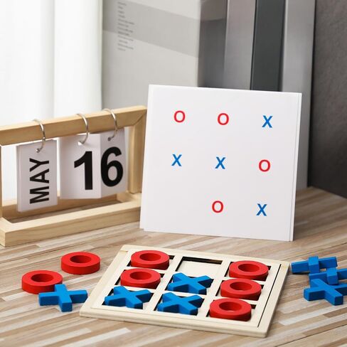 Jumbo Wooden Tic Tac Toe Game Dementia Activities for Alzheimers Seniors with Matching and Puzzle Templates XO Chess Board Game for Elderly Engaging Table Decor(Blue, Red) in Kuwait
