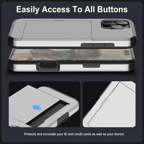 متوافق مع iPhone 15 Pro Wallet Case مع حامل بطاقة الائتمان خفية فتحة بطاقة Slim Prochproof Hard Cover for Women Man ، Black in Kuwait