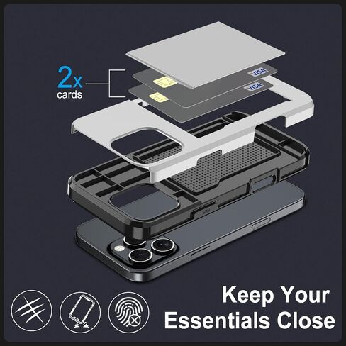 متوافق مع iPhone 15 Pro Wallet Case مع حامل بطاقة الائتمان خفية فتحة بطاقة Slim Prochproof Hard Cover for Women Man ، Black in Kuwait