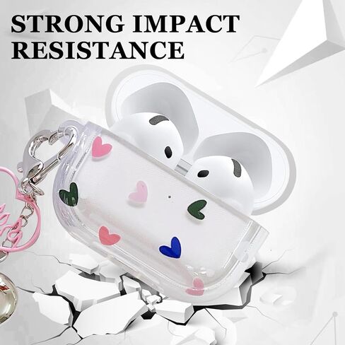 Case Compatiable for AirPod Pro 2nd/1st Generation,Cute Pattern Soft TPU Clear Protective Cover Case with Keychain and Carabiner for Girls Women for AirPods Pro 2/Pro Case (Red Strawberry) in Saudi Arabia