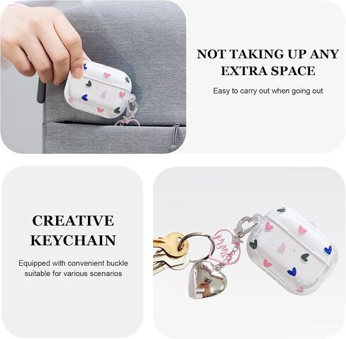 Case Compatiable for AirPod Pro 2nd/1st Generation,Cute Pattern Soft TPU Clear Protective Cover Case with Keychain and Carabiner for Girls Women for AirPods Pro 2/Pro Case (Red Strawberry) in Saudi Arabia