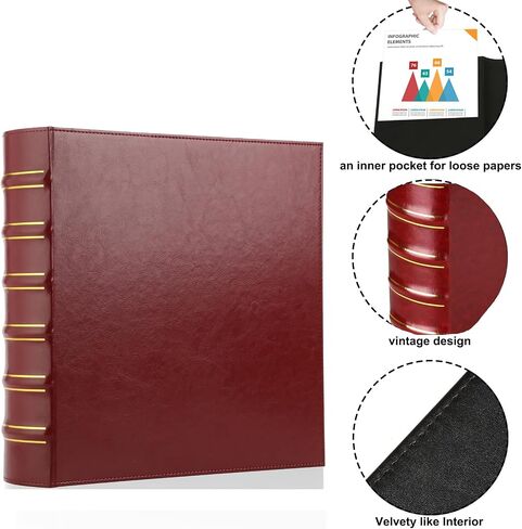 عتيقة Hardback 3 رنين رنين 2 بوصة ، رابط جلدي احترافي 3 خاتم ، ثلاثة مجمعات الحلقة تناسب 8.5 "× 11" ، دقة د ألبوم الصور ، المنزل ، المدارس واللوازم المكتبية- الأحمر الداكن in Kuwait