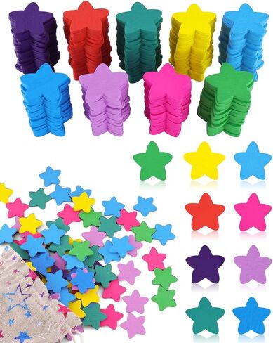 50Pcs Star Extra Tokens for Reward Jar Colorful Star Shape Wooden Cutouts with Linen Pocket 9 Colors Wooden Tokens for Student Teacher School Classroom in Saudi Arabia