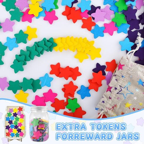 50Pcs Star Extra Tokens for Reward Jar Colorful Star Shape Wooden Cutouts with Linen Pocket 9 Colors Wooden Tokens for Student Teacher School Classroom in Saudi Arabia